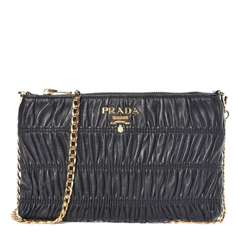 prada nappa gaufre chain shoulder bag|Black Padded nappa leather shoulder bag .